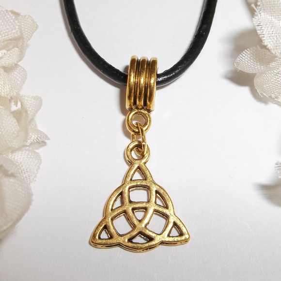 wvluckygirl Jewelry - Gold and Black Cord Necklace Celtic Knot 3775